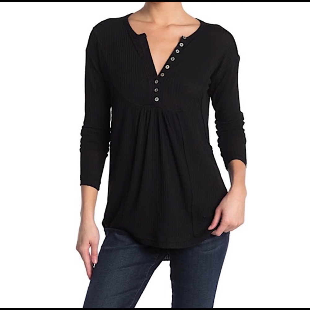 Sweet Romeo Black Oversize Long Sleeve Knot Henley SZ S
